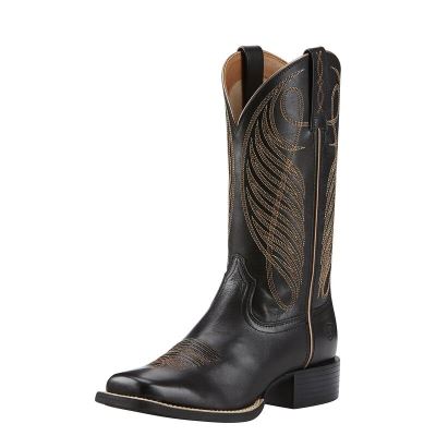 Ariat Western: Round Up Wide Square Toe Botas Western Mujer - Negras (DGMUI8314)